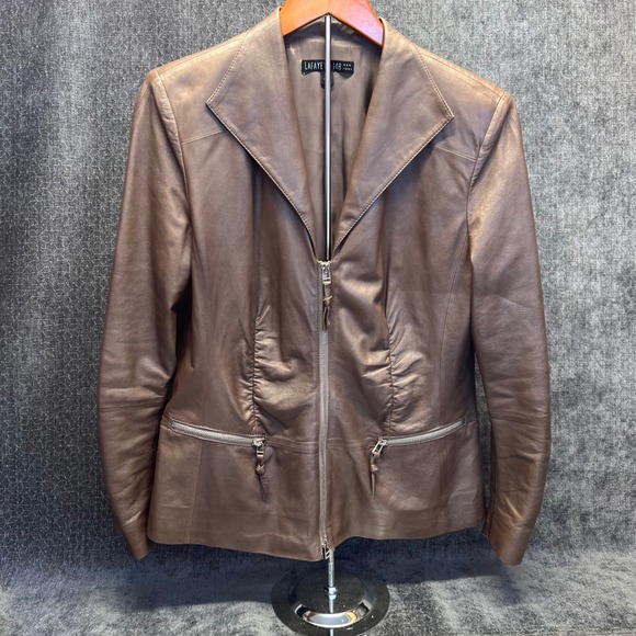 Lafayette 148 New York Jackets & Blazers - Lafayette 148 New York Leather Jacket Women's Brown Size 12 Zipper Front